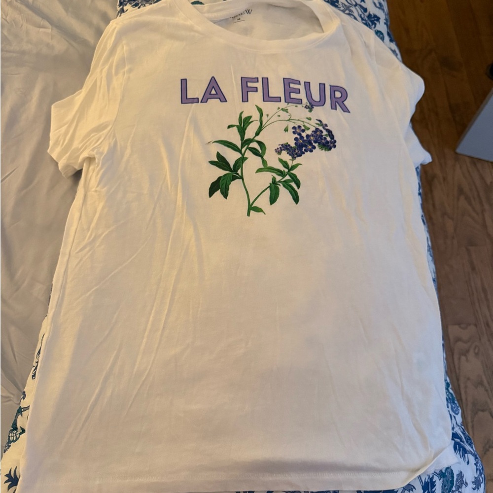 J. Crew White and Purple La Fleur Short Sleeve Tee